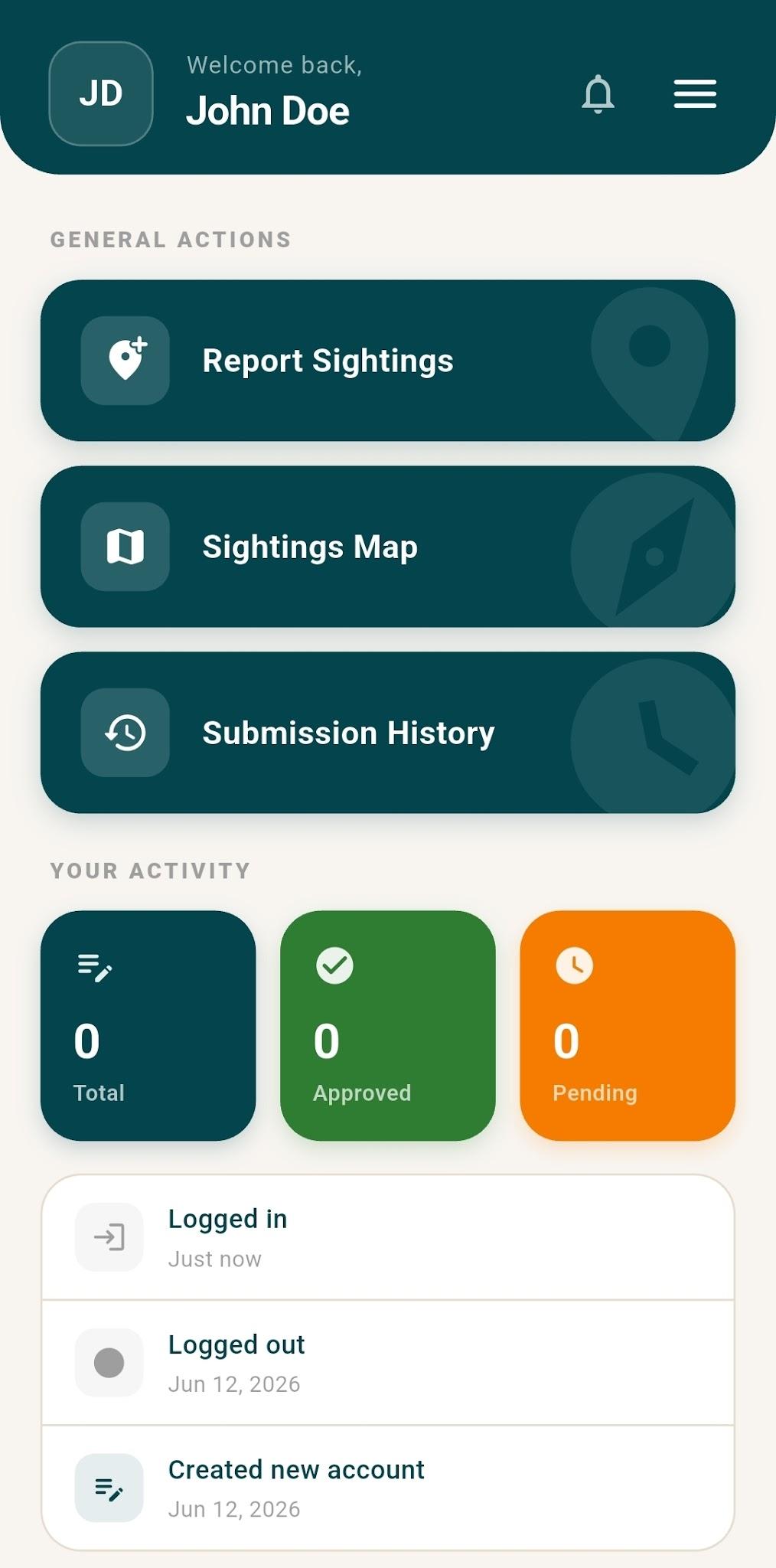 Dashboard screen