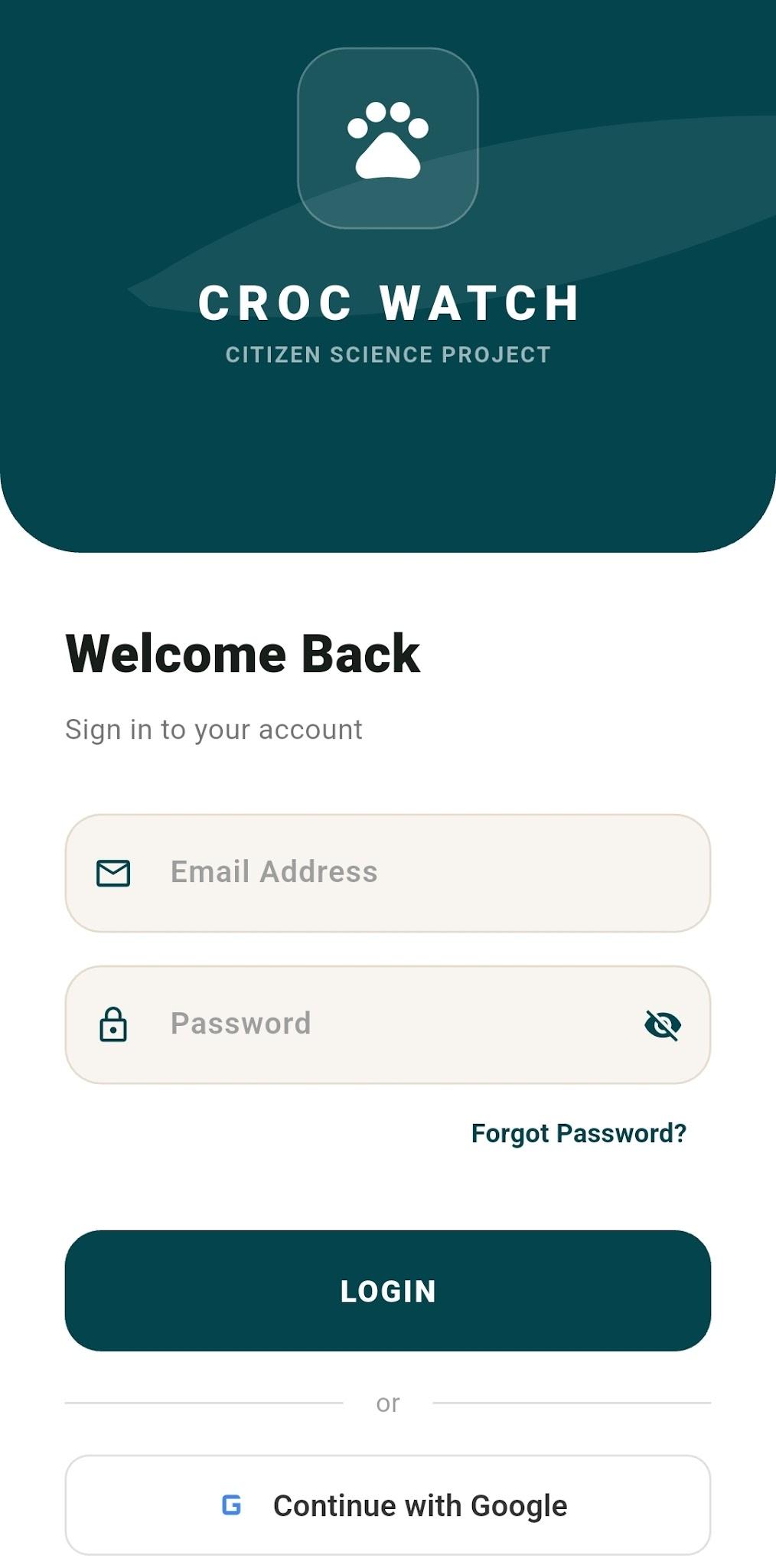 Login screen