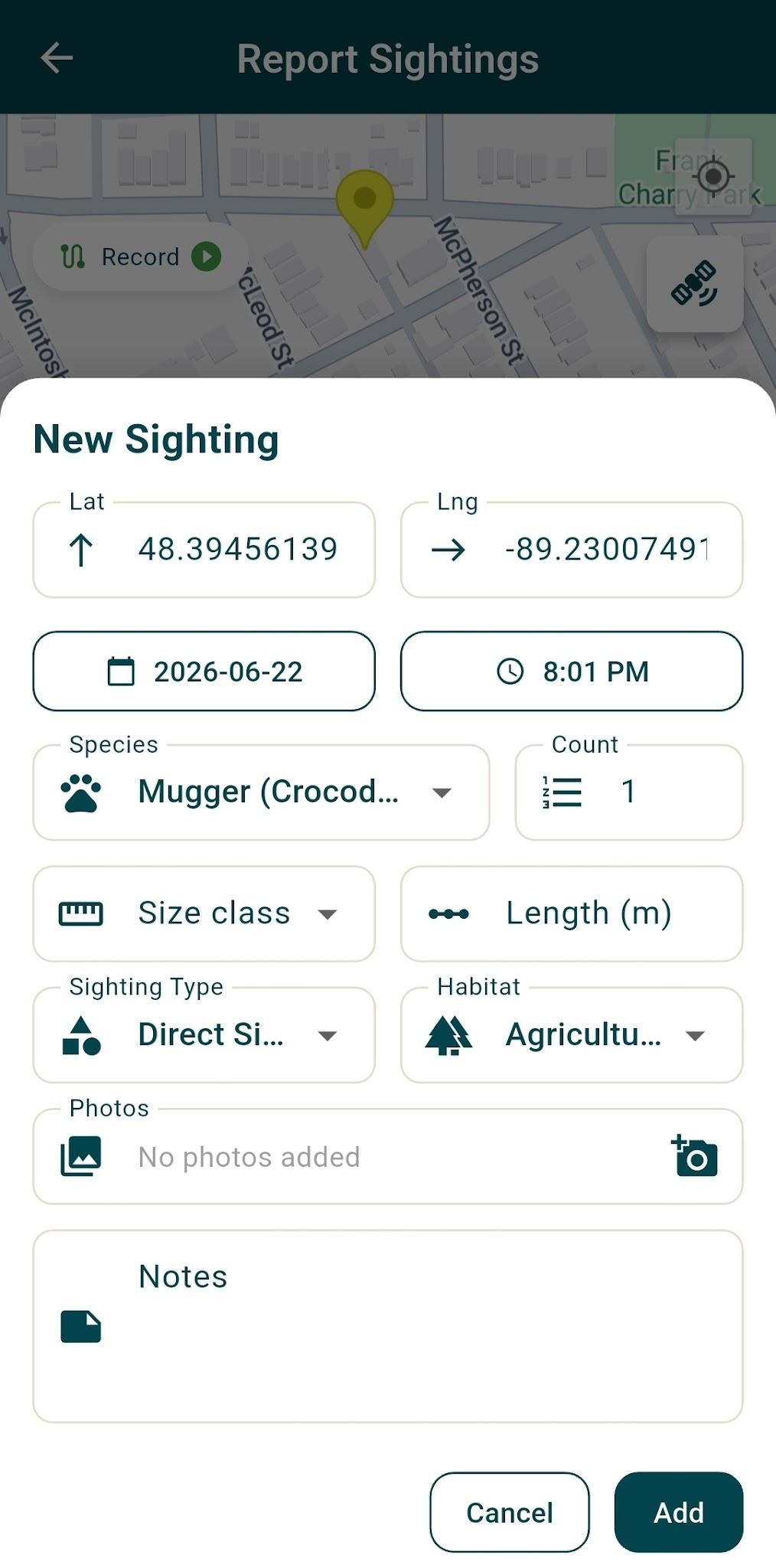 Sighting form